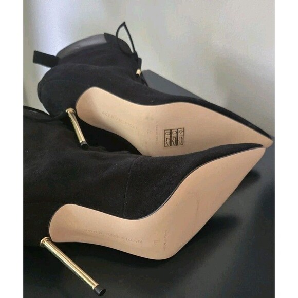 Good American Scandal Lace Up Stilleto Booties Suede Leather Trim Black 7.5 New - Picture 7 of 11